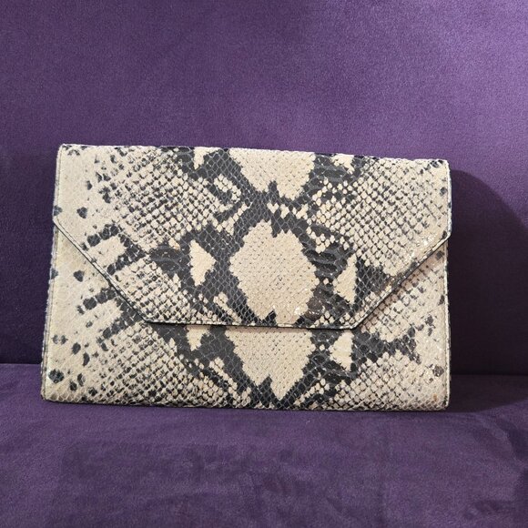 Halogen® Angled Snake Pattern Leather Day Clutch - Picture 2 of 5